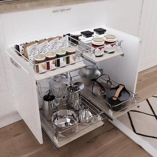 2 Tier Pull Out Cabinet Organizer 20.08" W X 22" D, Wood & Chromed - Image 6