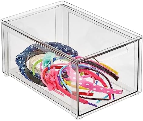 mDesign Plastic Stackable Bathroom Storage with Pull Out Bin Organizer Drawer for Cabinet, Vanity, Shelf, Cupboard, Cabinet, or Closet Organization - Lumiere Collection - 4 Pack - Clear - Image 7