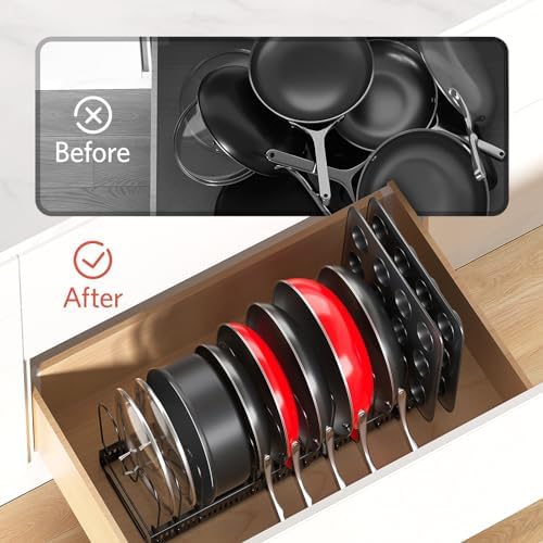 ORDORA Pots and Pans Organizer under Cabinet, 11.8-22.8" 12 Dividers Black - Image 6