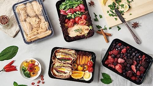 FULING 50 Pack Meal Prep Plastic Food Storage Containers With Lids 28 oz 1 Compartment Black Rectangular Reusable To Go Lunch Prepping Boxes BPA-Free Microwavable Freezer Dishwasher Safe Stackable - Image 6