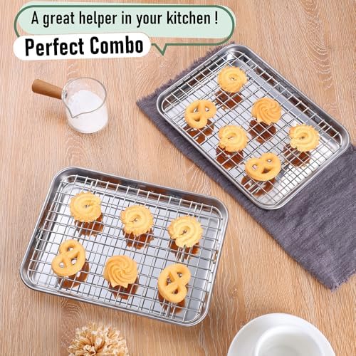 Homikit Toaster Oven Pan with Rack Set (2 Baking Sheet+2 Rack), 9 x 7 Inch | Stainless Steel Small Cookie Sheets with Grid Cooling Racks for Baking Roasting Grilling, Bacon Tray Sheet Pan with Wire Rack - Image 6