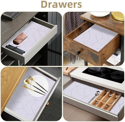 Shelf Liners for Kitchen Cabinets 12in x 20FT, Non Adhesive Cabinet Liner Strong Non-Slip Thickened Silver Geometric Easy to Clean for Shelf, Cabinet, Refrigerator with Knife and Tape Measure - Image 6