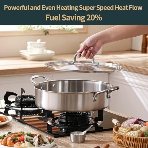 Yeksum Saute Pan with Lid, 5 Quart Tri-Ply Stainless Steel Saute Pan, 12inch Deep Frying Pan with Lid, Large Skillet, Rondeau Pot Compatible with All Cooktops Up to 600℉ - Image 6