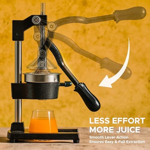 CO-Z Manual Citrus Juicer, Commercial Grade Cast Iron Orange Juicer, Professional Heavy Duty Juice Press with Removable Strainer, Manual Juice Extractor for Orange Lemon Pomegranate Citrus, Black - Image 6
