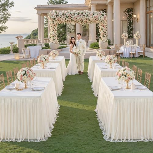 HB HBB MAGIC Ivory Table Cloths 8 Foot Rectangle Tulle Table Skirt Rectangle Tables 8ft Fitted Spandex Table Covers Stretch Elastic Banquet Birthday Party Baby Shower Wedding Table Cloths - Image 7