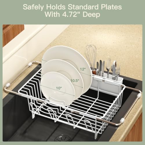 MAJALiS White Dish Drying Rack Over The Sink with Utensil Holder - Image 7