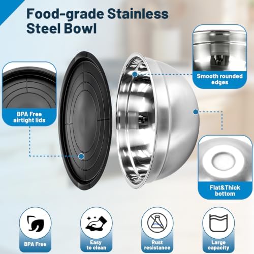 Stainless Steel Mixing Bowls with Lids and Colander Set - Image 6