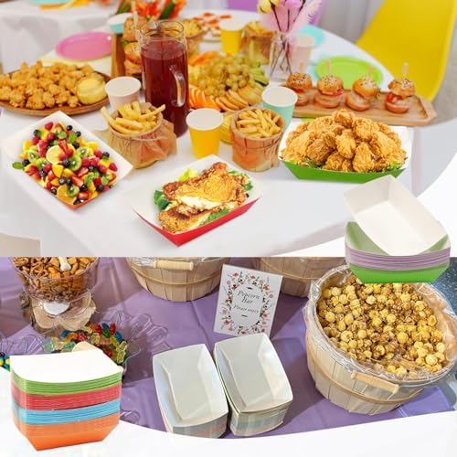 420 Pack 1 Lb Colourful Paper Food Trays, Heavy Duty Disposable Kraft Food Boats for Nachos, Fries, Tacos, BBQ, Snacks. Microwave-Safe,Paper Food Boats for Parties, Picnics, Food Trucks - Image 7