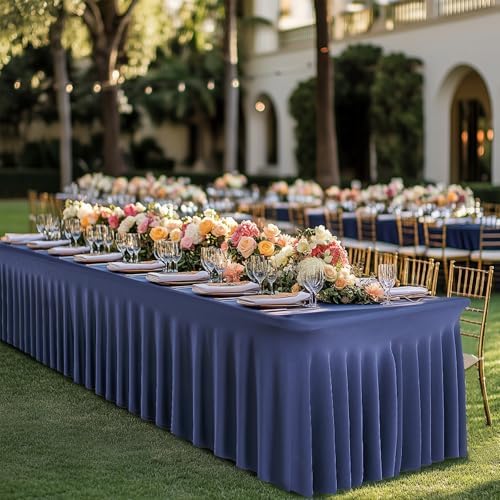 leegleri 6 Pack Navy Blue Spandex Tablecloths for 8 Foot Rectangle Tables, Wrinkle Free Fitted Table Cloths 8ft Stretchy Table Cloth Cover with Skirt for Parties Weddings Birthday Banquet Baby Shower - Image 7