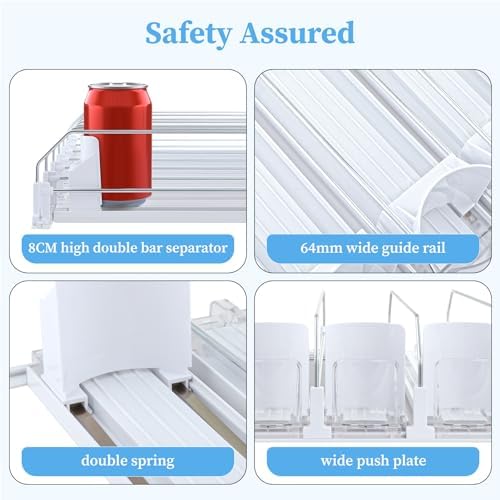 Drink Organizer for Fridge - Double Spring Loaded Self Pushing Refrigerator Organizing Soda Holder Rack 6 Rows, 15 inch Automatic Beverage Bottle Tray - Image 6