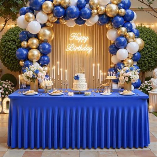 Wish Care 2 Pack Royal Blue Spandex Table Clothes for 4 Foot Rectangle Tables, 4FT Wrinkle Free Fitted Tablecloths Ruffles Design Table Cloth for Party, Banquet, Wedding and Events - Image 7