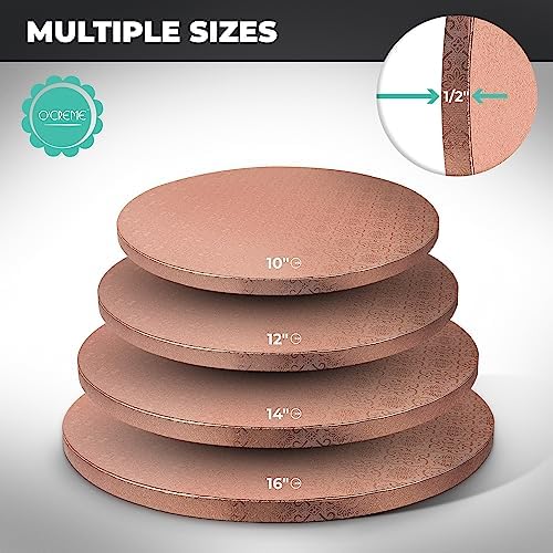 O'Creme Rose Gold Foil Round Cake Board - Gorgeous Design, Sturdy & Durable 1/2" Thick Drums, 14" Diameter - Pack of 5 Disposable Circles - Image 7