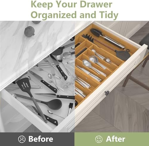 Suli Extra Large Silverware Drawer Organizer,Expandable 22in to 37in,Bamboo | 2.6in Deep,13 Slot,Removable Design,Expandable Utensil Tray for Kitchen Drawer,Big Adjustable Cooking Cutlery Flatware Holder - Image 6