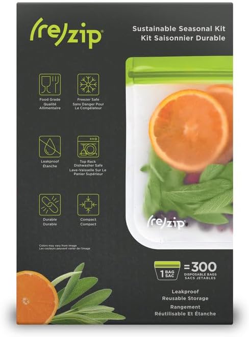 (re) zip Reusable Food Storage Bag Gift Kit, Leakproof, 8-Piece, Assorted | BPA-free, food grade, freezer-safe, airtight. A ready-to-give set of our best sizes - an easy, eco-friendly gift. - Image 8