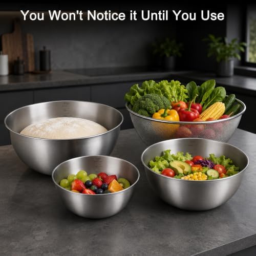 7 Piece Stainless Steel Mixing Bowl Set with Colander for Baking, Cooking - Image 7
