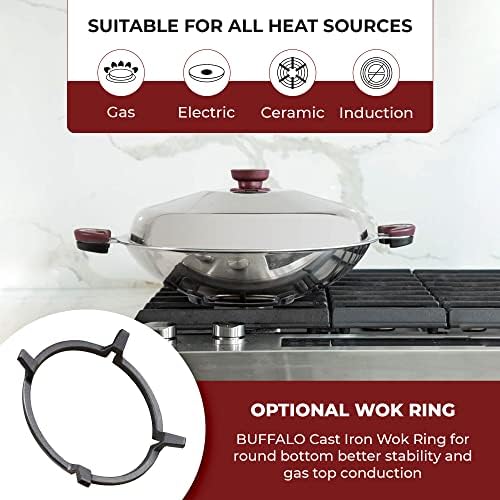 BUFFALO Stainless Steel Wok Pan with Lid Round Bottom 14 inch (35cm) Stir Frying Pan Tri-Ply Nonstick Cookware - Double Handle Cooking Pot for Induction/Electric/Gas Stoves + Wok Ring - Image 6