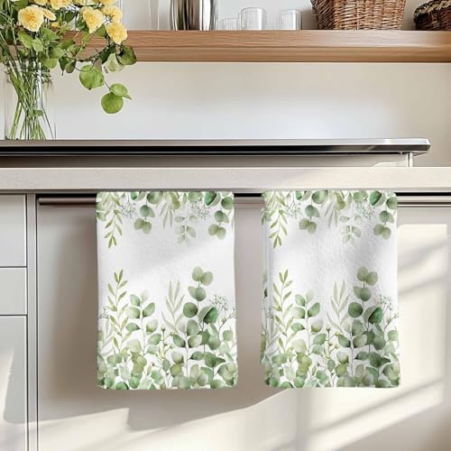 Sage Green Eucalyptus Kitchen Towels Set of 1, Absorbent Dish Towels for Kitchen, Botanical Summer Leaves Country Floral Microfiber Hand Towel, Quick Drying Tea Towel for Cleaning Dishcloths - Image 7