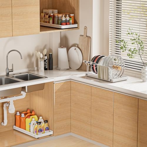 White Pull Out Pot Lid Organizer, Cabinet Pan Rack, 10 Dividers - Image 6