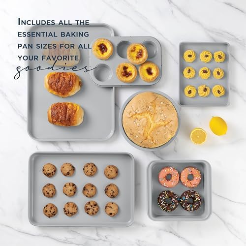 Country Kitchen Nonstick Stackable Bakeware Set - Deluxe Heavy Duty, Durable, Easy Release Baking Set, Denim, 13 Pcs - Image 7