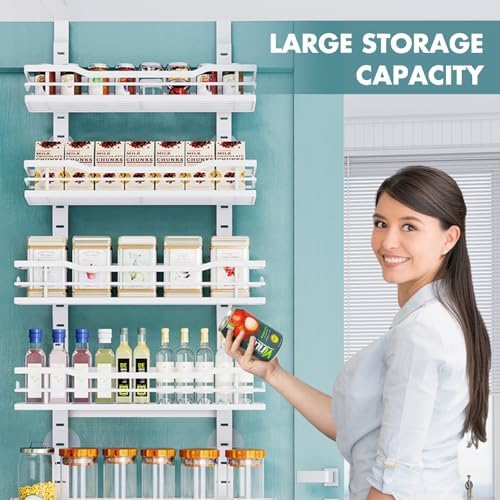 Eastherry Over The Door Pantry Organizer,6-Tier Over The Door Organizer with Adjustable Basket,Metal Hanging Pantry Organizers and Storage for Kitchen, Back of Door Seasoning Rack (White) - Image 7
