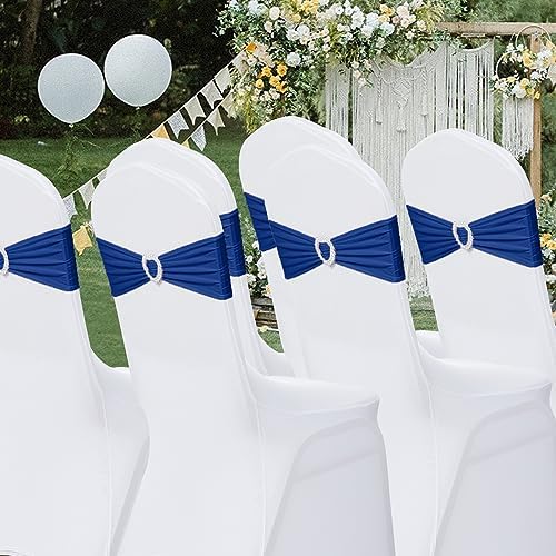 Pack of 120 Spandex Chair Sashes Bows Stretch Chair Cover Band with Buckle Slider Universal Elastic Chair Ties for Wedding Banquet Party Event Decoration (Navy) - Image 7