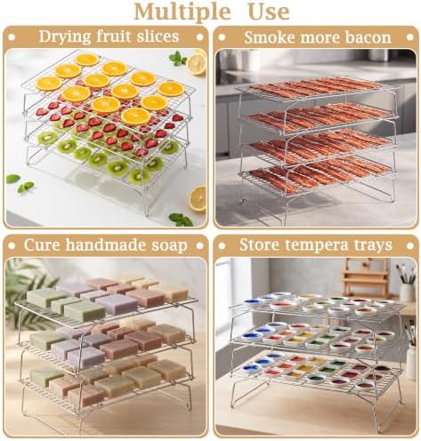 LIANYU Cooling Rack 15"x10", 5-Tier Stackable & Collapsible Cooling Racks | Stainless Steel Wire Baking Racks Fits Jelly Roll Pan, Great for Cooking, Baking, Roasting, Grilling, Oven & Dishwasher Safe - Image 6