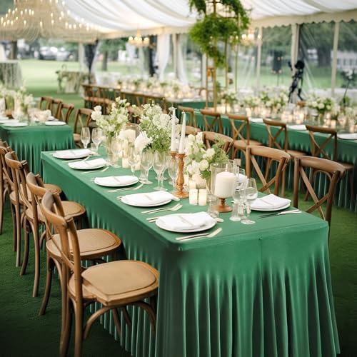 Wish Care 2 Pack Hunter Green Stretch Spandex Table Clothes for 8 Foot Rectangle Tables, 8FT Wrinkle Free Fitted Tablecloths Ruffles Design Table Cover for Party, Banquet, Wedding and Events - Image 6