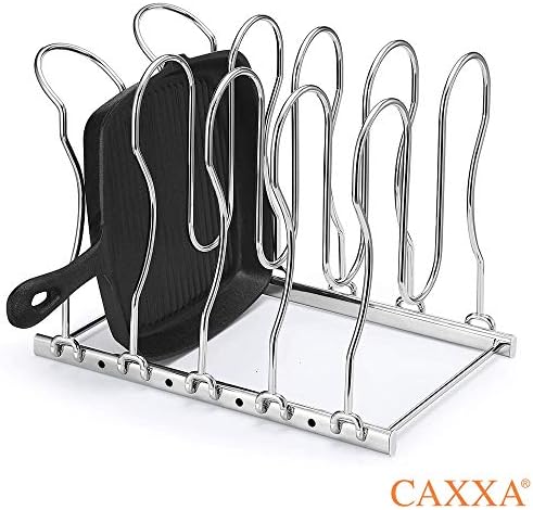CAXXA Heavy Duty Pan Rack, Pot Lid Rack, Kitchen Cabinet Pantry Cookware Organizer Rack Holder with 5 Adjustable Dividers, Chrome - Image 6