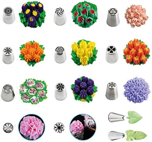 Wenburg Russian Piping Tips Set, 38-pc: 11 Large Flower Piping Tips, 2 Leaf Attachment, 3 Couplers, 20 Disposable Piping Bags, Silicone Piping Bag – Cupcake and Cake Decorating Baking Set (Classic) - Image 7