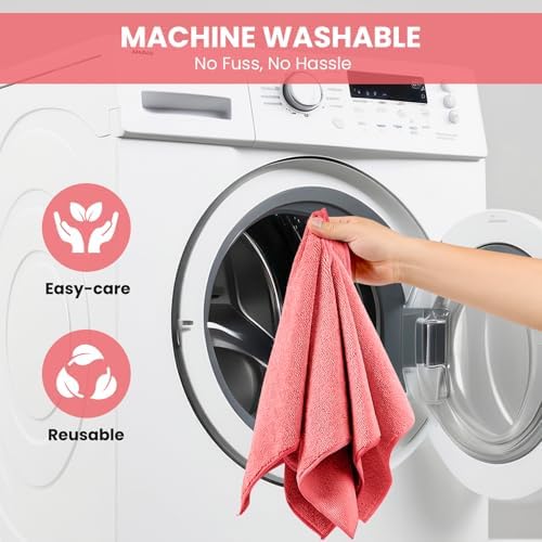 SIFANGKE Microfiber Cleaning Cloth, 12 Pack Pink Cleaning Rags for Housekeeping, Reusable Microfiber Towels for Car, Kitchen, Bathroom and Household Cleaning Supplies, 11.8"X11.8" - Image 7