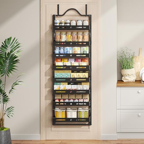 8-Tier Pantry Door Organizer, Large 2 IN 1 Wall Mount or Over The Door Pantry Organizer, Pantry Door Spice Rack with Adjustable Baskets, Over Door Organizer for Kitchen,(72.6×17.1×5.1in,Black) - Image 6