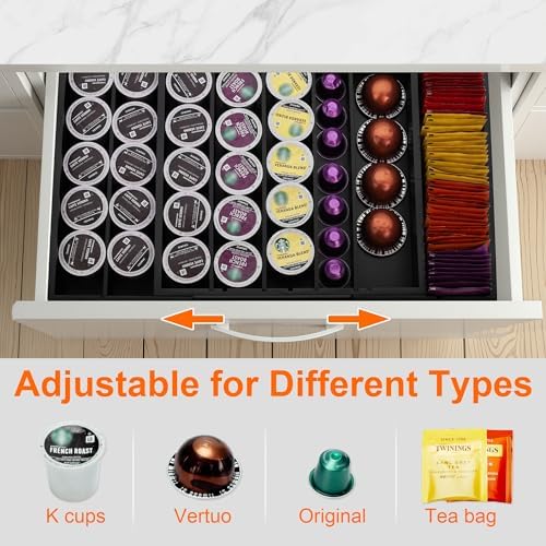 MinBoo Bamboo Drawer Organizer - Expandable K Cup & Pods Holder, Coffee Pod Storage, Tea Organizer, Versatile Kitchen Accessory Organization and Storage,Black - Image 7
