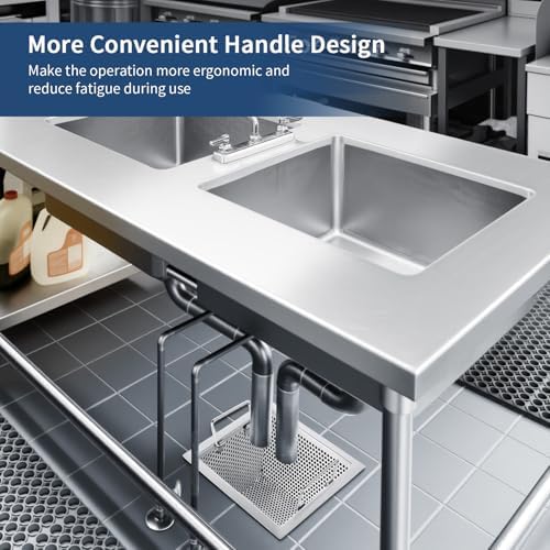 Floor Drain Strainer 304 Stainless Steel, Double Handle Basket, 1.0Mm, 8.5" x 8.5" x 3" Floor Sink Strainer, Super Large Drainage Area Floor Drain Filter- Perfect for Restaurant, Bar, Buffet - Image 7