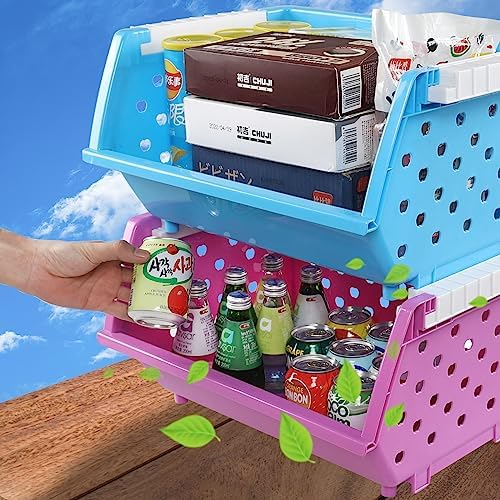 4-Pack Plastic Kitchen Stackable Storage Baskets, Colored Stacking Open Front Storage Bins - Image 7