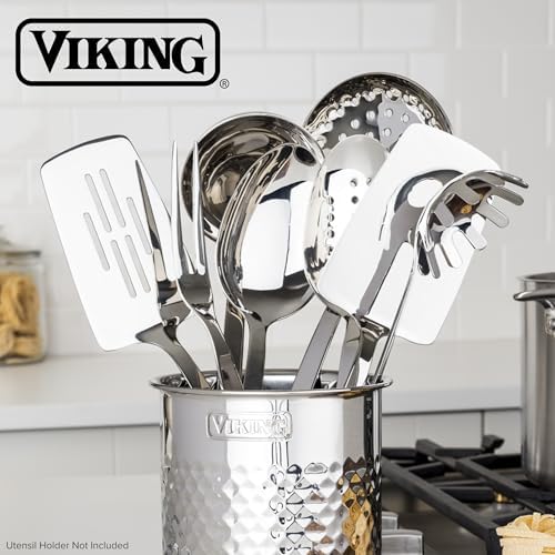 Viking Kitchen Utensils Set, 8 Piece Stainless Steel Cooking Utensil Set, Includes Spatulas, Spoons, Pasta Fork, Deep Ladle, Meat Fork, and Skimmer, Silver - Image 6