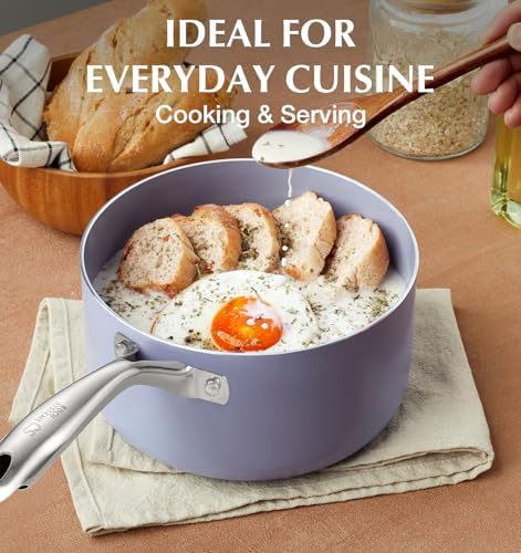 KOCH SYSTEME CS 4 QT Saucepan with Lid, 4 Quart Nonstick Ceramic Sauce pan with Stainless Steel Handle, Non-Toxic Cooking Pot, Induction Pot, Oven Safe, Compatible for All Stove Top, Gradient Purple - Image 6