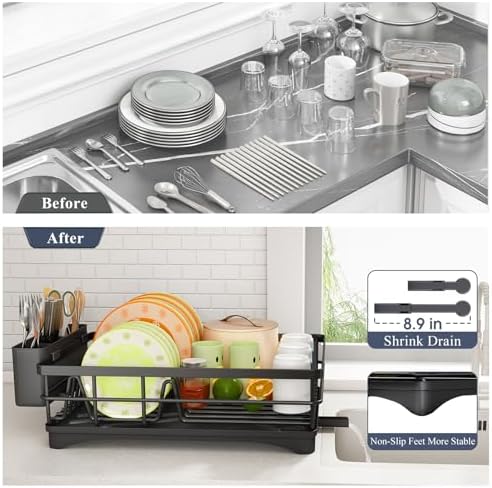 SAYZH Dish Drying Rack for Kitchen Counter with Utensil Holder, Black - Image 6