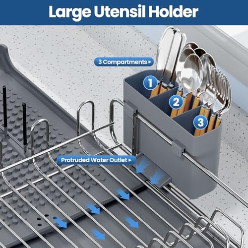 NTD Expandable Dish Drying Rack for Kitchen Counter, 16.7"-26.8", Gray - Image 6