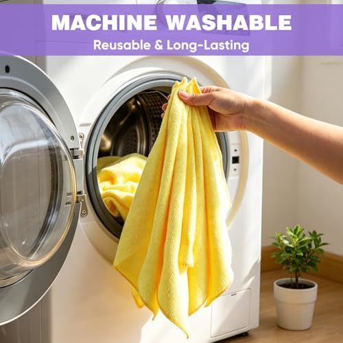 TEAWOO 10 PCS Yellow Microfiber Cleaning Cloths, Assorted Cleaning Rags - Image 6