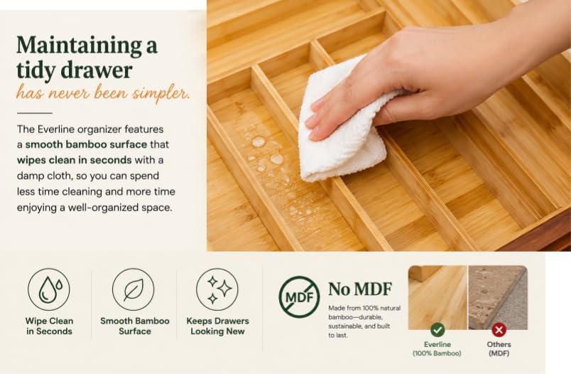 EVERLINE Expandable Bamboo Drawer Organizer for Kitchen Utensils - Image 6