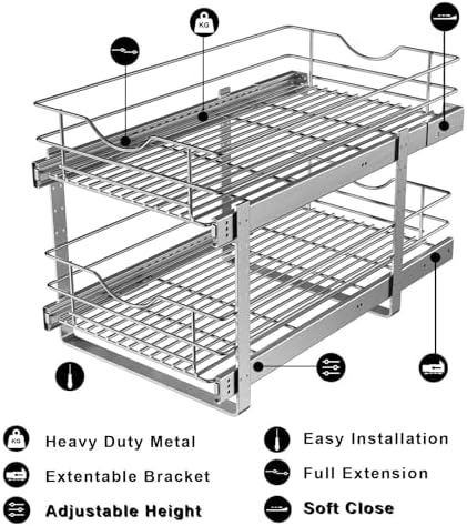 Pull Out Cabinet Organizer,(17½"W x 22" D) 2 Tier Soft Close Slide Out Drawer For Kitchen Base Cabinet, Individual Pull Out Shelf, Roll Out Pantry Organization, 22 Inch Deep - Image 6