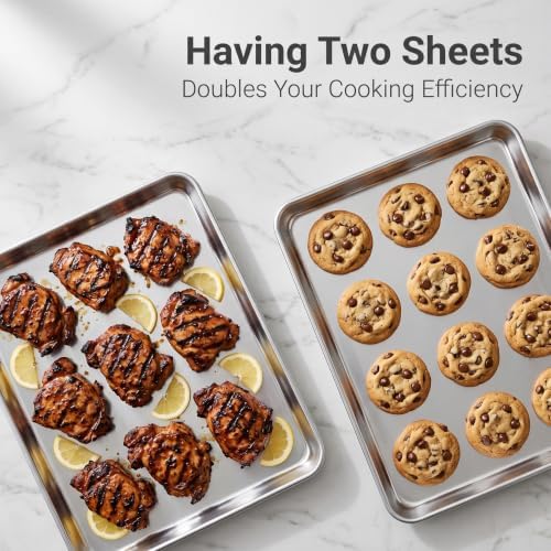Stainless Steel Baking Sheet, 12.4" x 9.6" Quarter Sheet Pan, 2PCS | Metal Cookie Tray Fits Toaster Oven, Healthy & Non-Toxic, Easy Clean & Dishwasher Safe - Image 6
