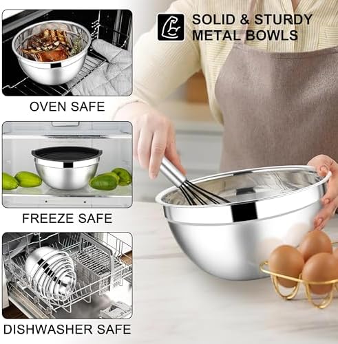 E-far Stainless Steel Mixing Bowls, 21PCS Mixing Bowls with Airtight Lids - Image 6