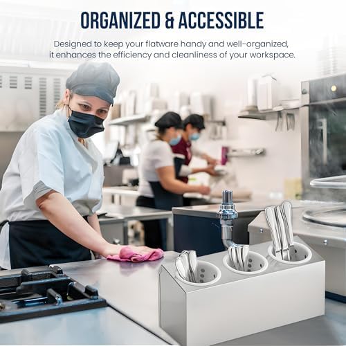 OCS Parts 3-Compartment Silverware Display Holder | White Cylinders | Stainless Steel Kitchen Caddy Utensil Holder with Perforated Cylinders for Home Kitchens, Restaurants, and Buffets - Image 7