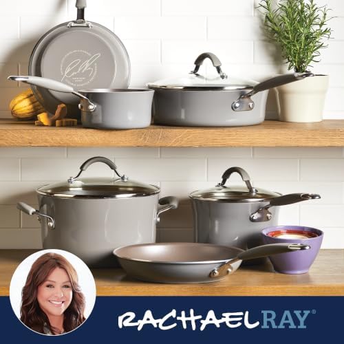Rachael Ray Cucina Nonstick Cookware Pots and Pans Set, 14-Piece, Sea Salt Gray - Image 7