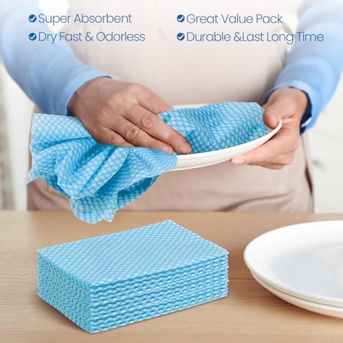 Tioncy 400 Pcs Disposable Cleaning Cloths Reusable Handy Wipes for Kitchen Multi-purpose Disposable Cleaning Towels and Dish Cloths Absorbent Cleaning Cloth Wipes for Kitchen and Home(Blue) - Image 6