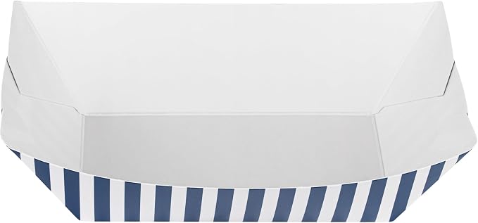 Restaurantware-Bio Tek 1 Pound Food Trays, 50 Disposable Paper Food Trays - Heavy-Duty, Greaseproof, Striped Paper Food Boats, for Snacks, Appetizers, Or Treats, Use At Parties Or Carnivals - Image 9