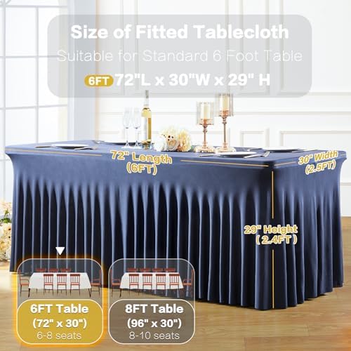gogoparti 2 Pack Spandex Navy Blue Fitted Table Cloth for 6ft Rectangle Tables Navy Blue Stretch Tablecloth Banquet Table Covers Skirt Wrinkle Free Tablecloths for Parties Wedding - Image 7