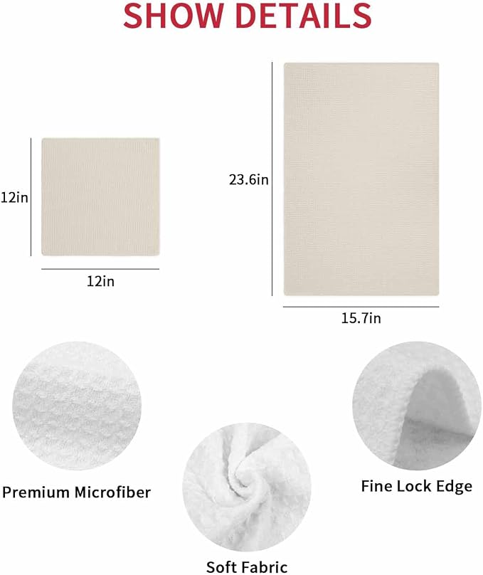 Ivory White Dish Towels Set,Waffle Weave Kitchen Towels Microfiber Towels Cleaning, Solid Color Pure Contemporary Minimalist Aesthetics Decor Absorbent Dish Drying Towels Hand Towels 4-Pc 15.7x23.6In - Image 7