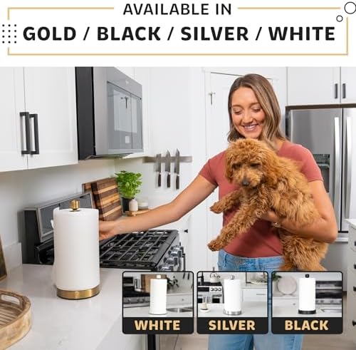 Heavy-Duty Stainless Steel Paper Towel Holder - Easy One-Handed Tear with Suction Cups - Modern Weighted Standing Countertop Dispenser for Kitchen - Holds All Paper Towel Rolls, Gold - Image 6
